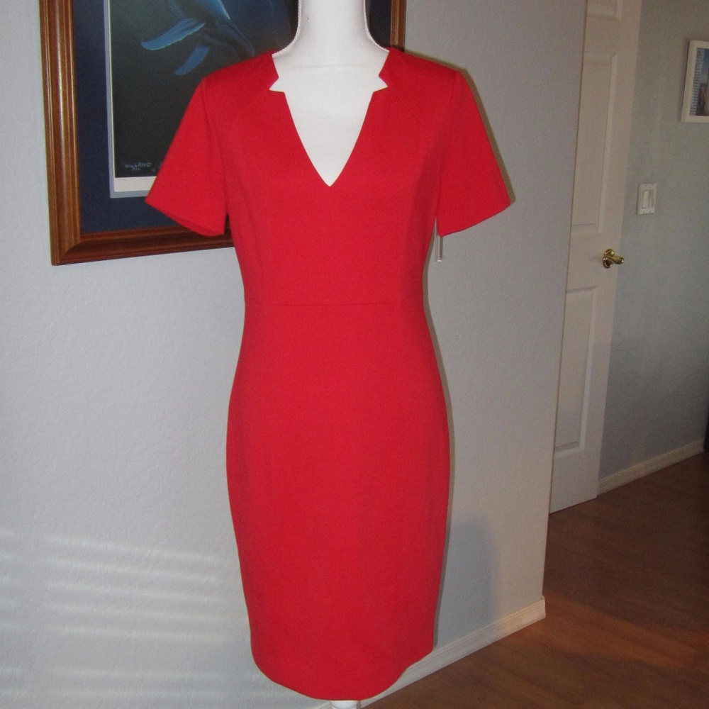 New!! Tahari red notch neck sheath dress size 8